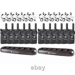 12 Motorola CLS1110 Two Way Radio Walkie Talkies + 2 Multi Chargers + 12 Earpiec