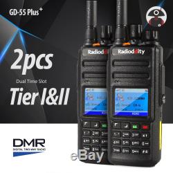 2Pcs Radioddity GD-55 Plus DMR IP67 2800mAh 10W Tier II UHF Ham Two way Radio
