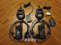 2 Motorola CLS1410 Two Way 4 Channel UHF Radios with2 Chargers And 2 Headsets
