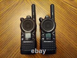 2 Motorola CLS1410 Two Way 4 Channel UHF Radios with2 Chargers And 2 Headsets