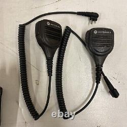 2 Motorola CP200 UHF Radios 4 Ch 438-470 Mhz batteries, mics and chargers