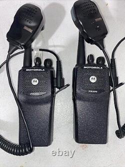 2 Motorola PR400 UHF 16 Channel Two-Way Radios AAH65RDC9AA2AN Chargers Batteries