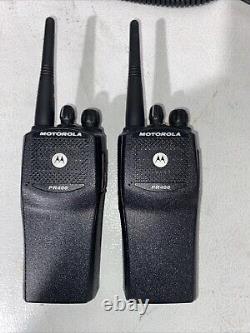 2 Motorola PR400 UHF 16 Channel Two-Way Radios AAH65RDC9AA2AN Chargers Batteries