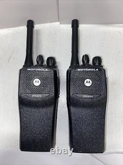 2 Motorola PR400 UHF 16 Channel Two-Way Radios AAH65RDC9AA2AN Chargers Batteries