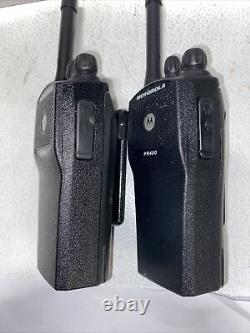 2 Motorola PR400 UHF 16 Channel Two-Way Radios AAH65RDC9AA2AN Chargers Batteries