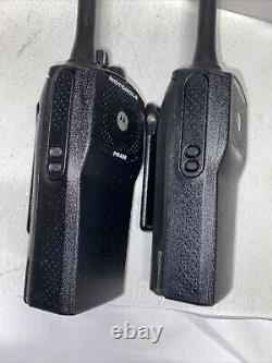 2 Motorola PR400 UHF 16 Channel Two-Way Radios AAH65RDC9AA2AN Chargers Batteries