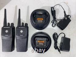 2 Motorola PR400 UHF 16 Channel Two-Way Radios AAH65RDC9AA2AN Chargers Batteries