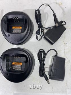 2 Motorola PR400 UHF 16 Channel Two-Way Radios AAH65RDC9AA2AN Chargers Batteries
