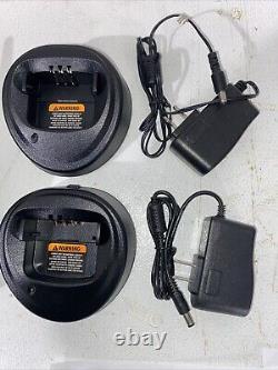 2 Motorola PR400 UHF 16 Channel Two-Way Radios AAH65RDC9AA2AN Chargers Batteries