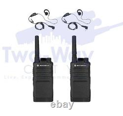 2 Motorola RMU2040 UHF Two Way Radio Walkie Talkies + 2 Wrap Around PTT Earpiece