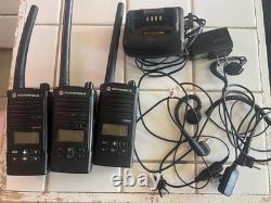 3 Motorola RDM2070d Walmart Two-Way Radio Walkie Talkie with Battery and 2 Headset