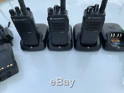 3 Motorola XPR3300e two way radios with chargers, batteries, and Impres mics