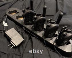 4 Motorola CLS1110 Two-Way Radio Black With 6 Way Charger & 3 Brand New Ear Pc