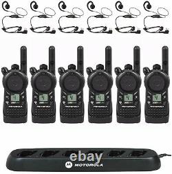 6 Motorola CLS1410 UHF Two-way Radios with HKLN4604 Headsets & Bank Charger