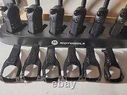 6 Motorola CLS 1110 Two-Way Radios/ Charging Station / 6 Holsters UNTESTED