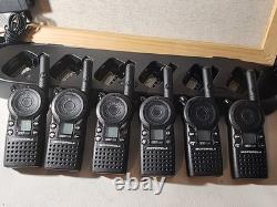 6 Motorola CLS 1110 Two-Way Radios/ Charging Station / 6 Holsters UNTESTED