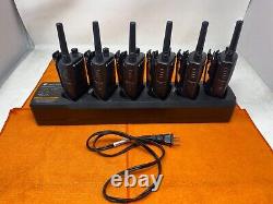 6 x MOTOROLA RMM2050 ON SITE 2 WAY RADIO With 6 PORT CHARGER PMLN6387A / CLIP ONS