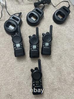 Lot of 4 Motorola CLS1110 UHF Business Two-Way Radio + 3 Batteries + 3 Chargers