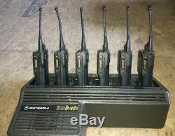 Lot of Six (6) Motorola HT1000 UHF Two Way Radio with 6-Slot Base Charger