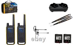 Motorola FRS T475 Two Way Radio 2 Pack Walkie Talkie with Dual Charger Earpieces