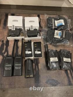 Motorola HT1250 VHF 136-174 MHz. Two-Way Radios (2) + New Accessories &