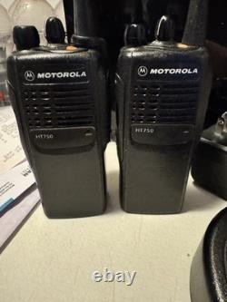 Motorola HT750 UHF Portable Two-Way Radios Lot of 2 with Charger & Power Adapter