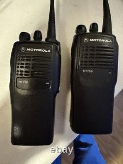 Motorola HT750 UHF Portable Two-Way Radios Lot of 2 with Charger & Power Adapter