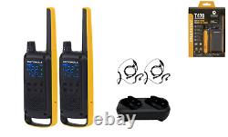 Motorola Solutions FRS T470 Two Way Radio Walkie Talkie 2-Pack Earpieces Charger
