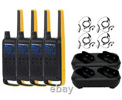 Motorola Solutions T470 Two Way Radios PTT Earpieces Charging Trays 4-Pack