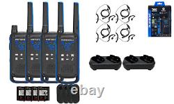 Motorola Solutions T802 Two Way Radios with 4 PTT Earpieces Charging Trays 4-Pack