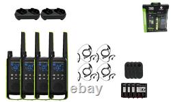 Motorola Solutions T803 Two Way Radio 4 PTT Earpieces Charging Docks 4-Pack