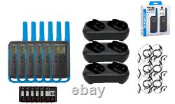 Motorola T270 Two Way Radio 6-Pack Walkie Talkies Dual Chargers PTT Earpieces