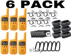 Motorola T380 Two Way Radio 6 PACK Walkie Takies 8 PTT Earpieces Drop-In Charger