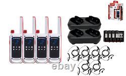 Motorola T478 Red Cross Two Way Radio 4 PK Walkie Talkies Dual Charger Earpieces