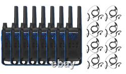 Motorola Talkabout T800 Two Way Radios Blue/Black 8 Pack with PTT Earpieces
