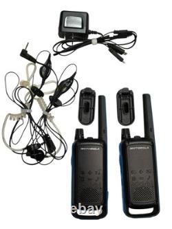 Motorola Talkabout T800 Two-Way Radios Blue/Black With Ear Phones Belt Clips