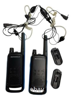 Motorola Talkabout T800 Two-Way Radios Blue/Black With Ear Phones Belt Clips
