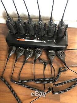 Pack of Motorola CP200d UHF Two Way Radios with 6 Speaker Mics and 6-Bank