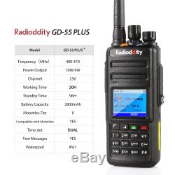 Radioddity GD-55 Plus DMR IP67 2800mAh 10W UHF Two way Radio + Cable + Speaker