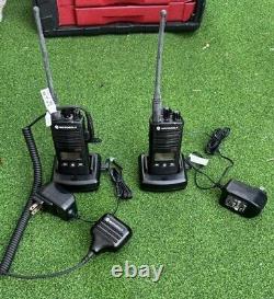 Two Motorola Two-Way Radio, Two Chargers & One Motorola Remote Speaker RDU4160d